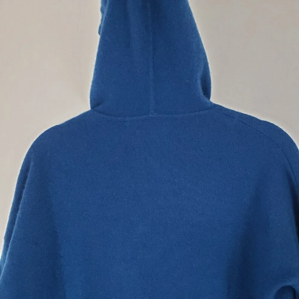 Max Studio 100% Cashmere Hooded Pullover Sweater Peacock Blue Womens Medium